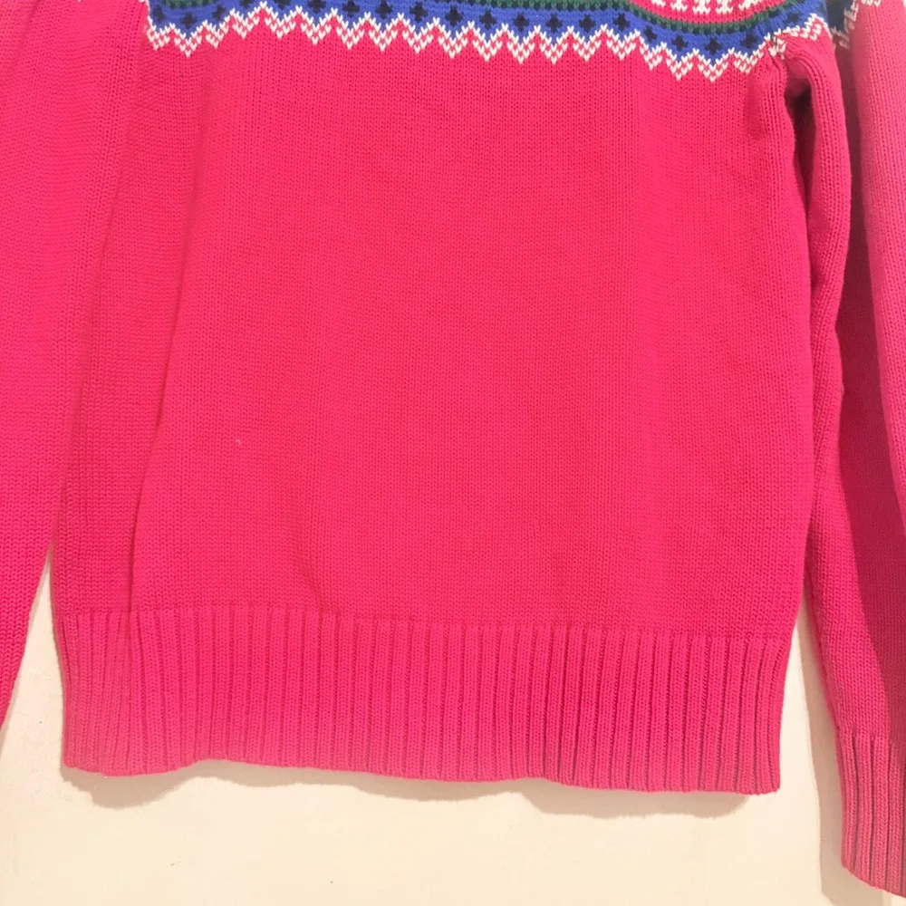 Lauren Ralph Lauren Red Fair Isle Shawl Neck Toggle Sweater L Cotton Mens